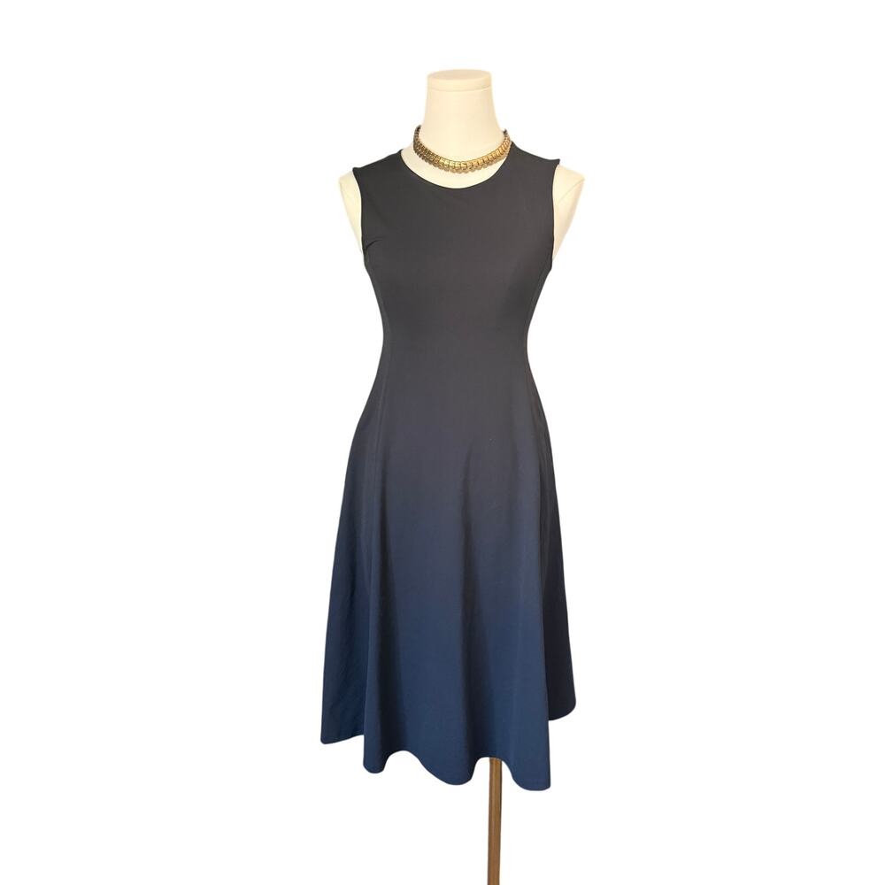 Uniqlo Black Fit & Flare Midi Knee Length Dress Sleeveless Pockets XS